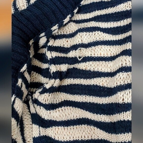 Just Fab Sweater Open Front Waterfall Cardigan Knit Black Tan Striped Sz Medium - Picture 6 of 6